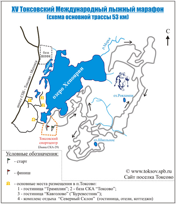 Токсовский лыжный марафон , схема трассы